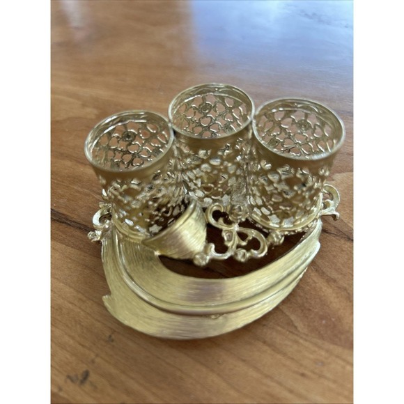 Sam Fink Gold Filigree 3 Lipstick Holder Vanity Decor Hollywood Regency
